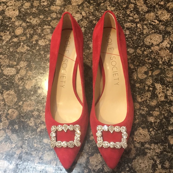 SOLE SOCIETY - Red Suede Heels - Picture 3 of 7